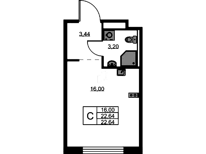 Квартира студия 22.76 м², 8/9 эт., ЖК «GloraX Новоселье»